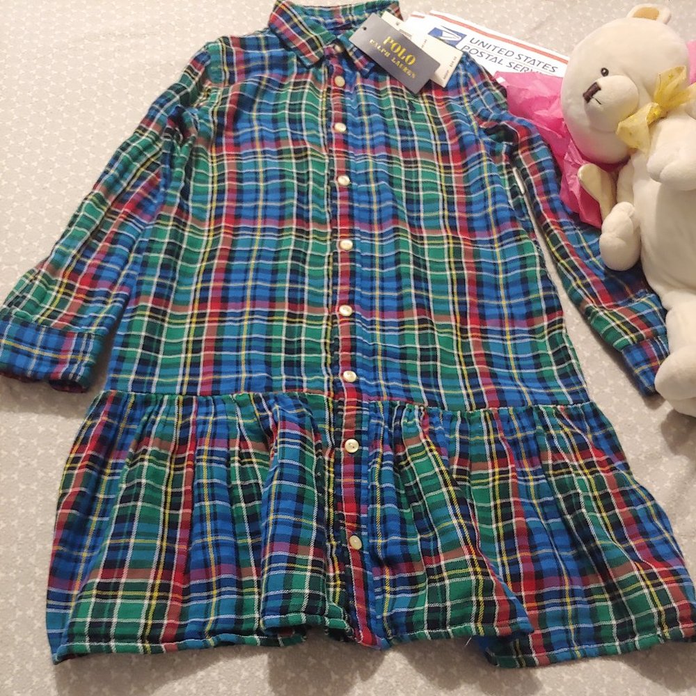 POLO  (  girl's )  PRETTY PLAID  PRINT DRESS